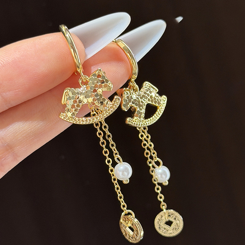 Oro verdadero eléctrico galvanis colgante de piedra pony pendientes collar ligero lujo nicho universal conjunto temperamento alta sensación de joyería mujer