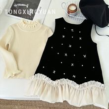 女童无袖连衣裙秋冬裙子新款夹棉加厚保暖蓬蓬公主裙针织衫两件套