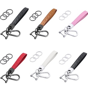 Cross-border first layer cowhide keychain pendant wholesale simple car metal keychain buckle Amazon key ring