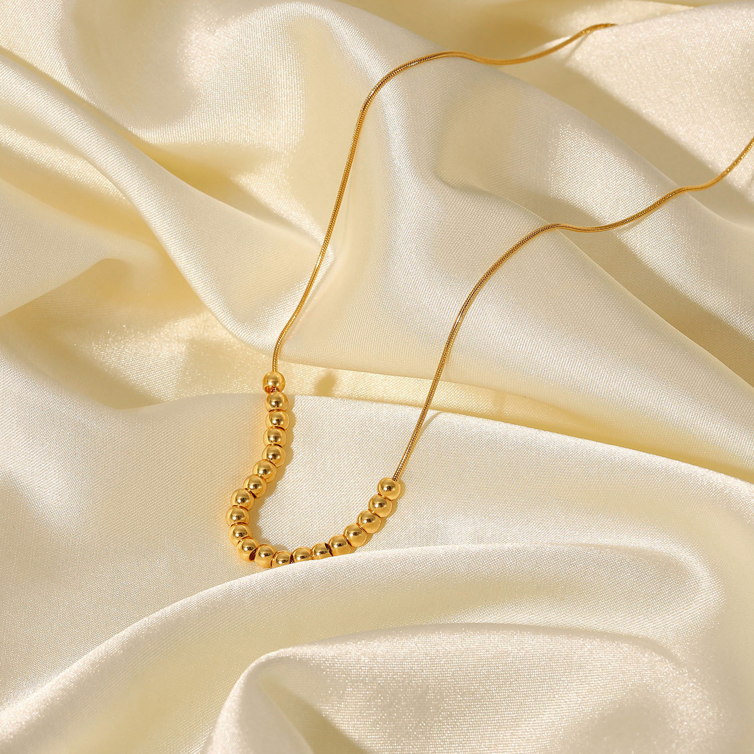 New Style Stainless Steel Plating 18K Gold Round Beads Necklace_colorza_2