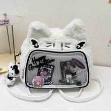 2024漫展痛包秋冬毛绒pu包吧唧包透明二次元双肩包单肩斜挎包女包