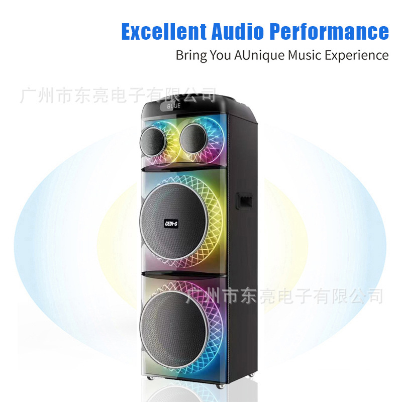 ダブル 12inch スクエアダンスオーディオ Bluetooth スピーカー屋外カラオケワイヤレスマイク 80W ハイパワーパフォーマンスモバイルスピーカー|undefined
