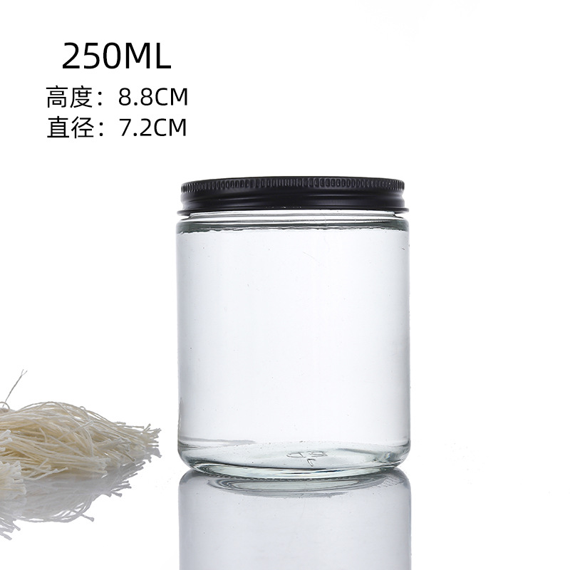 250ml taza de vela de vidrio marrón aromaterapia diy taza vacía con tapa botella de vela de vidrio transparente candelero fragancia taza vacía