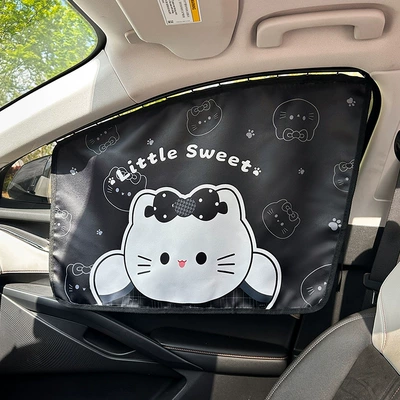 Cat Car Side Window Sunshade — Car curtains - embedded-bow-cat-curtain-passenger-black
