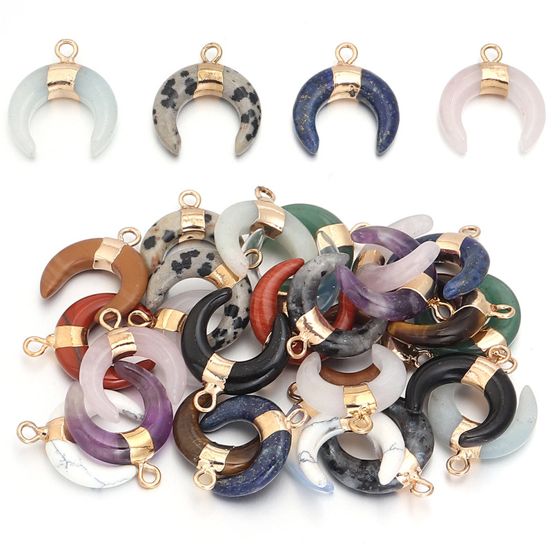 Agate Jade Crystal Crescent-Shaped Pendant Polished Single-Hole Edge Electroplated Pendant DIY Handmade Jewelry Accessories