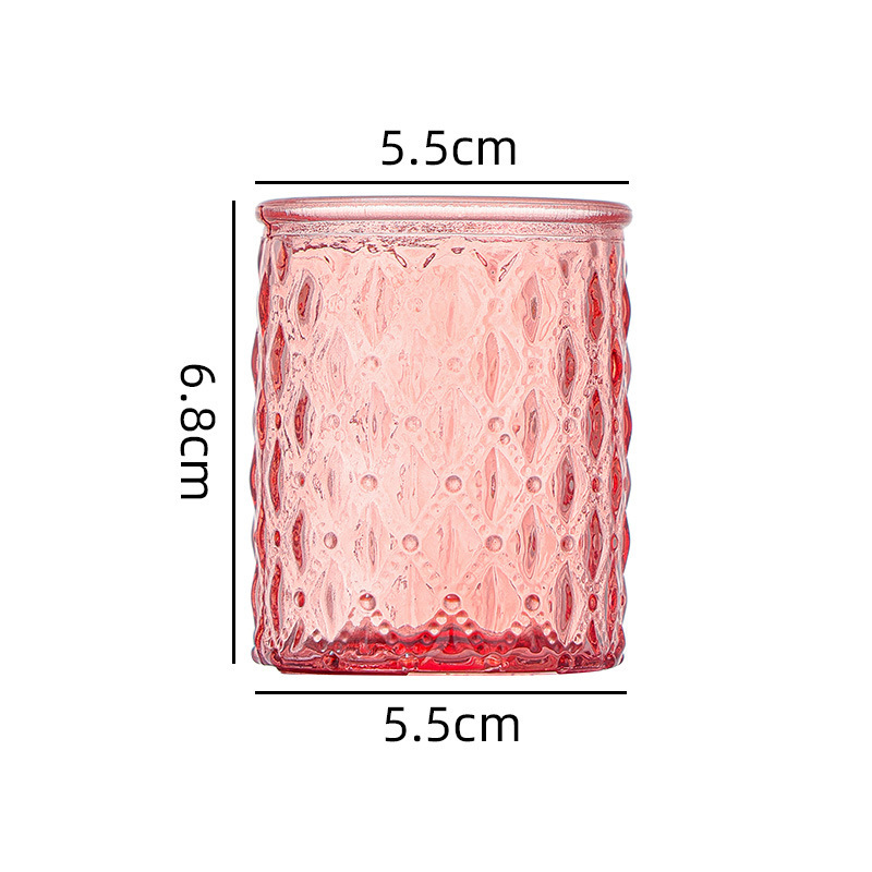 Transfronterizo Amazon para el conjunto de vela de vidrio en relieve, taza de cera de banana de color, candelabro a rayas, patrón de diamante