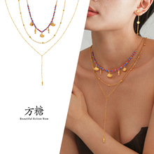 方糖 海洋系列波西米亚风海豚挂坠琉璃串珠锁骨链休闲度假配饰女