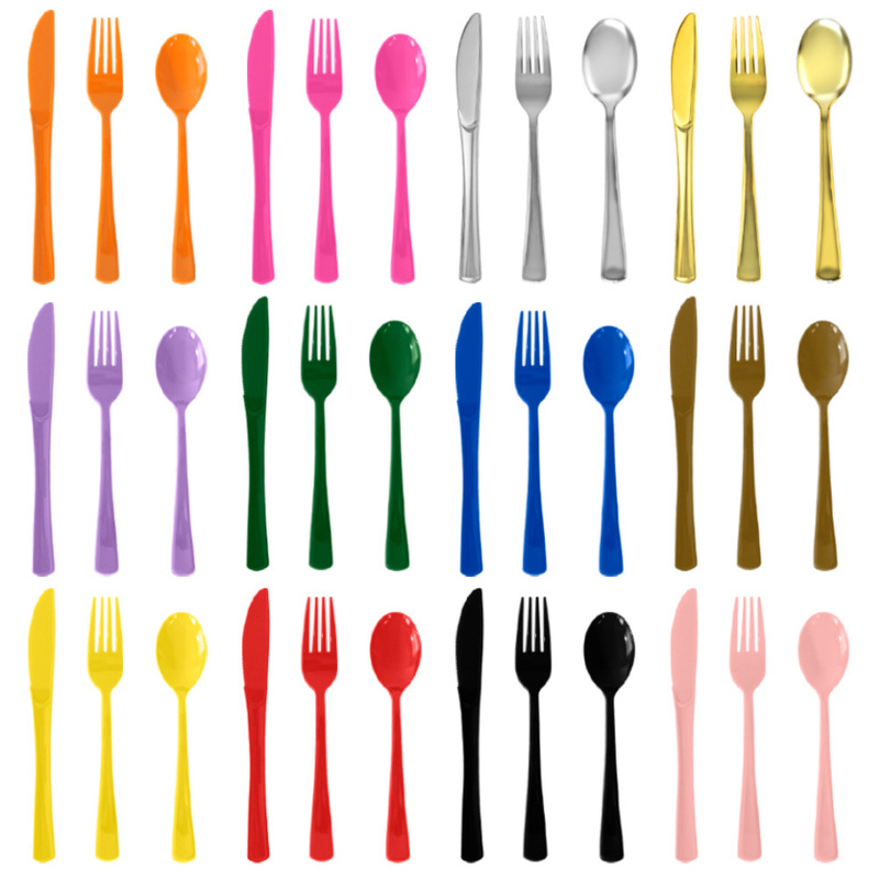 In-Stock Disposable Plastic Colorful Cutlery for Birthday Parties and Gatherings, Western-Style Forks and Dessert Spoons