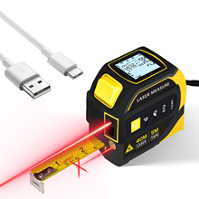 厂家直销四合一激光卷尺跨境英文版十字标线测量仪锂电激光测距仪