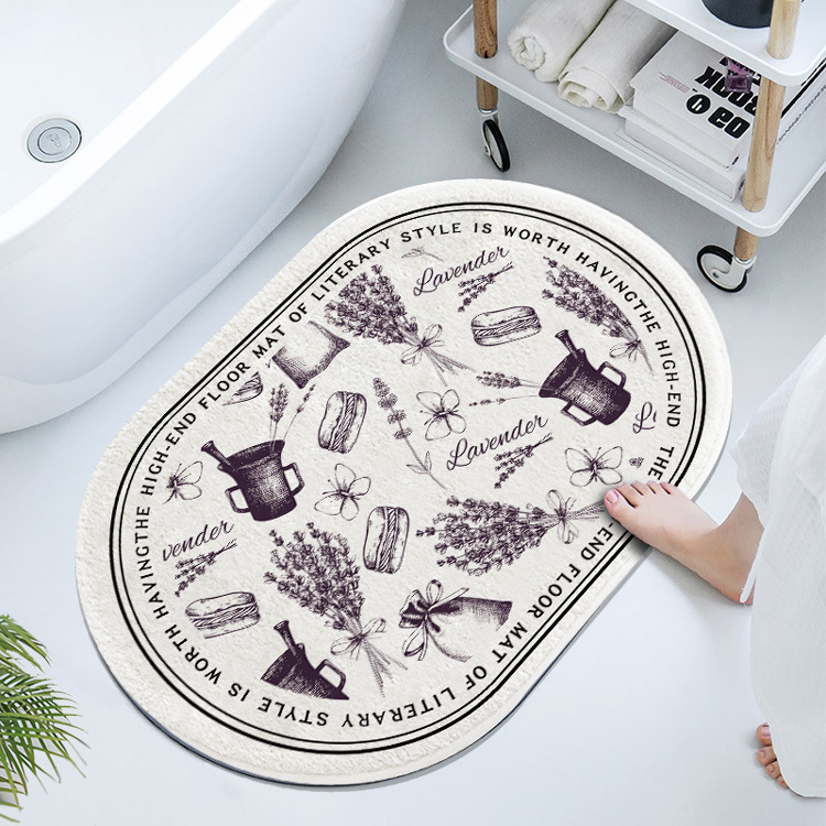 Francés retro oval barro de diatomeas estera suave baño Baño absorbente piso estera antideslizante estera del pie estera de la puerta de secado rápido