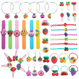 Cross-border New Children's Fruit Activity Party Set Watermelon Strawberry Watermelon Soft Glue Necklace Ring