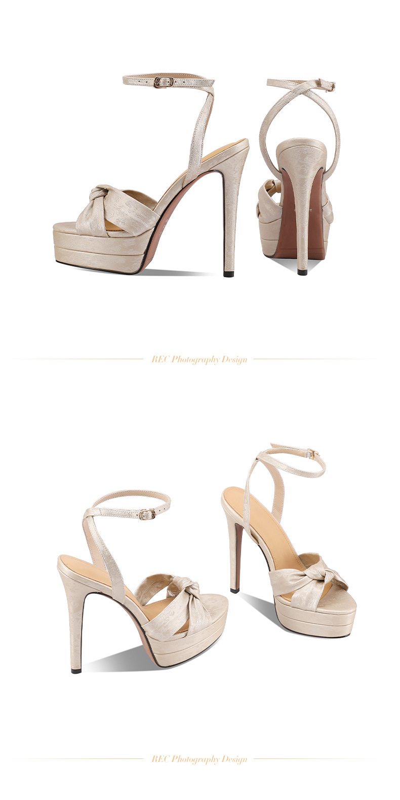Sandal cao gót nữ mũi tròn hở mũi, quai một chữ, đế platform, gót siêu cao 12 cm, phong cách Âu Mỹ — sâm panh chi tiết 9