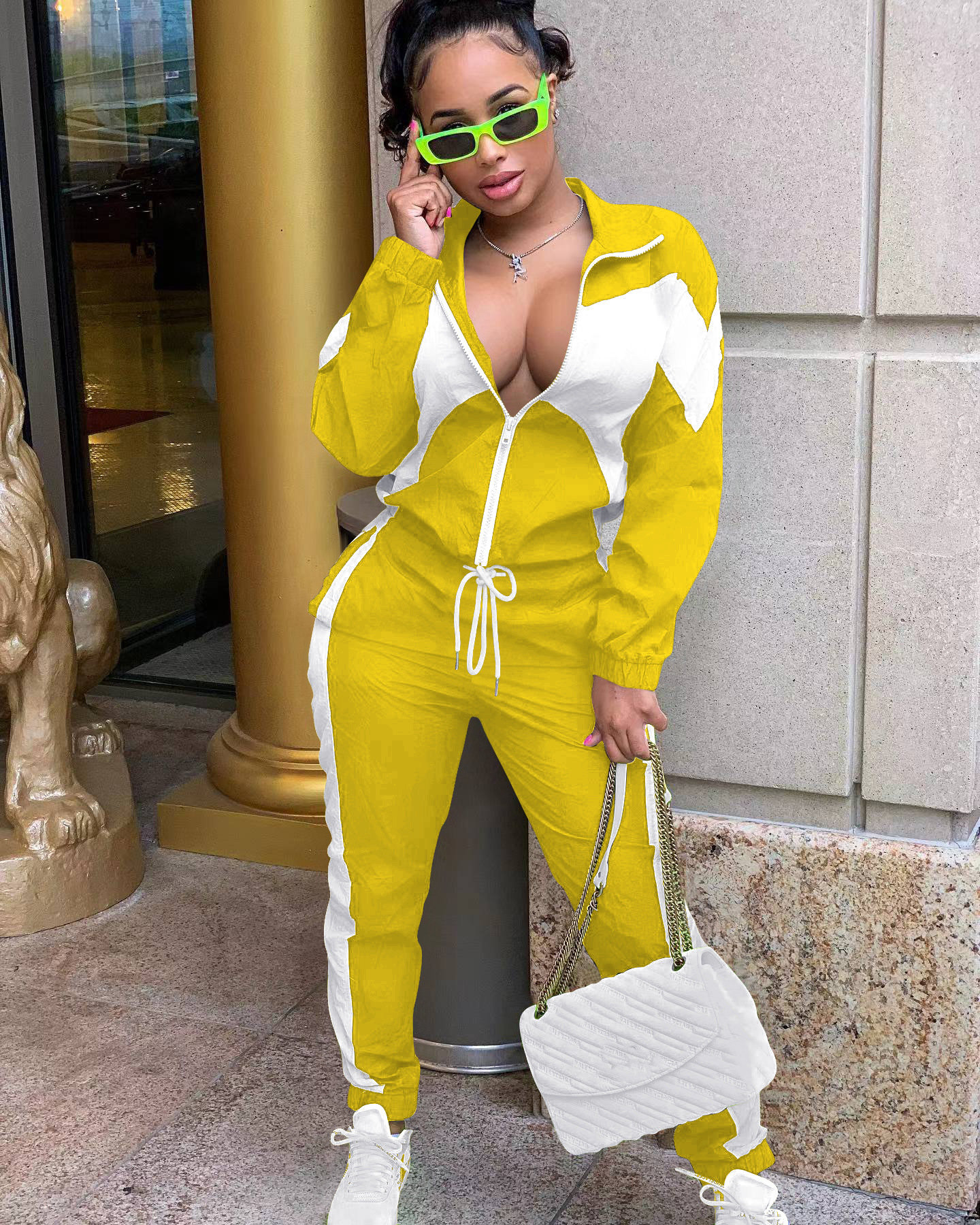 364g Weight Long Sleeve Sleeve Length Polyester Fabric Type Pant Co-ord Set Sets Type 2 Pieces Set Quantity Daily Occasion Turndown Neckline Regular Fit Fit Type Color Block Pattern Spring, Autumn Season Women's Gender Casual, Streetwear Style Daily Women's Casual Streetwear Color Block Polyester Pant Co-ord Set Pants Sets 2