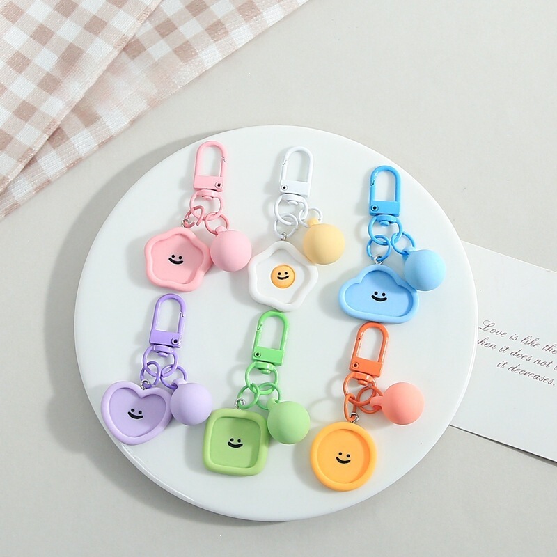 Candy-Colored Smiley Face Geometric Cloud Plate Resin Keychain Pendant Cartoon Cute Unisex Bag Accessory Small Charm