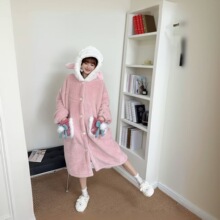 新款秋冬季长袖珊瑚绒卡通可爱小羊加绒加厚家居服睡衣可外穿