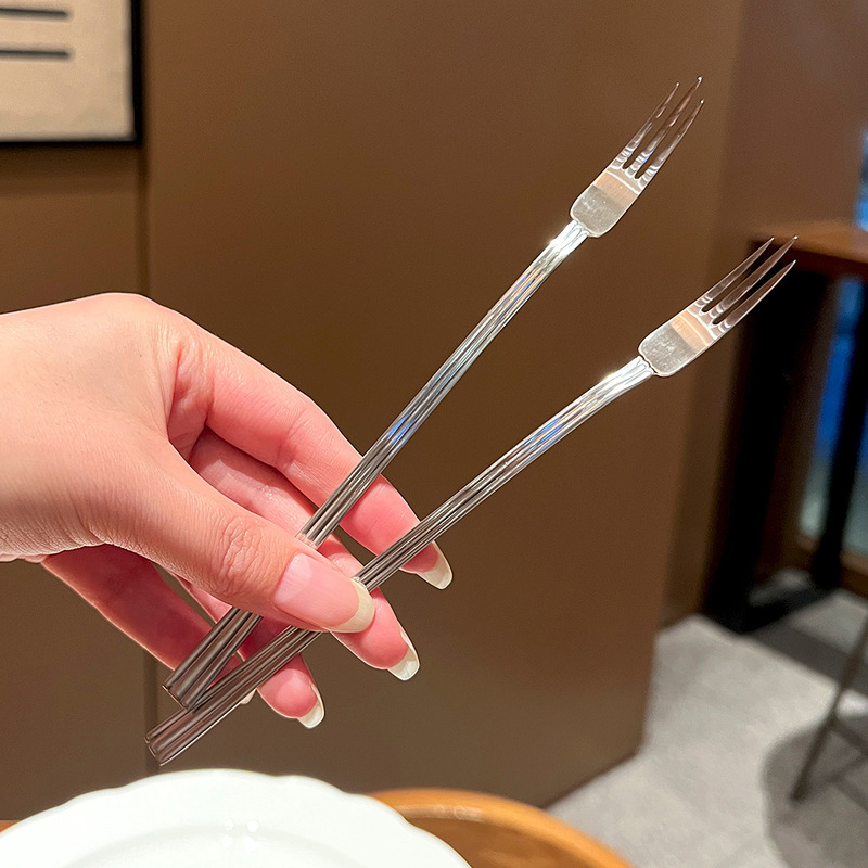 18-10新款304不锈钢长柄水果叉创意甜品咖啡勺叉甜品叉高档沙拉叉|undefined