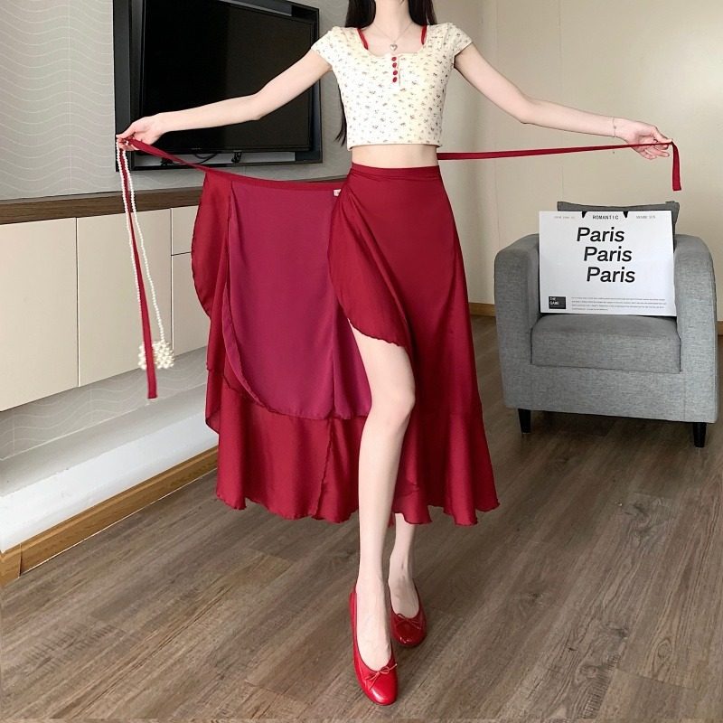 Shiffon long solid color skirt