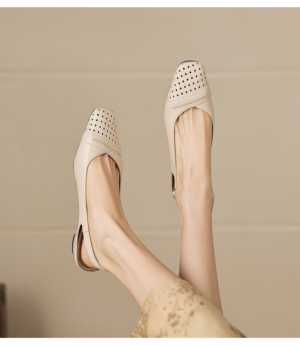 Sandal nữ gót thấp 3.5 cm mũi kín quai ngang khóa một chữ — Sương mù xanh chi tiết 8