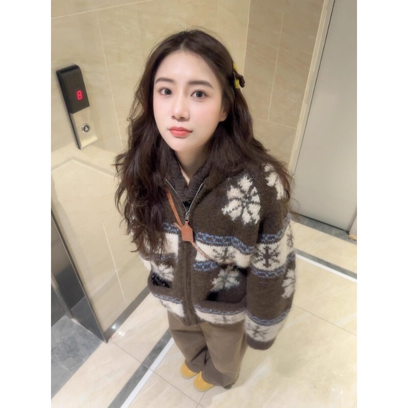 [Original Fabric] Retro Jacquard Fair Isle Sweater Jacket, New Style Lazy-Feel Knit Cardigan Top