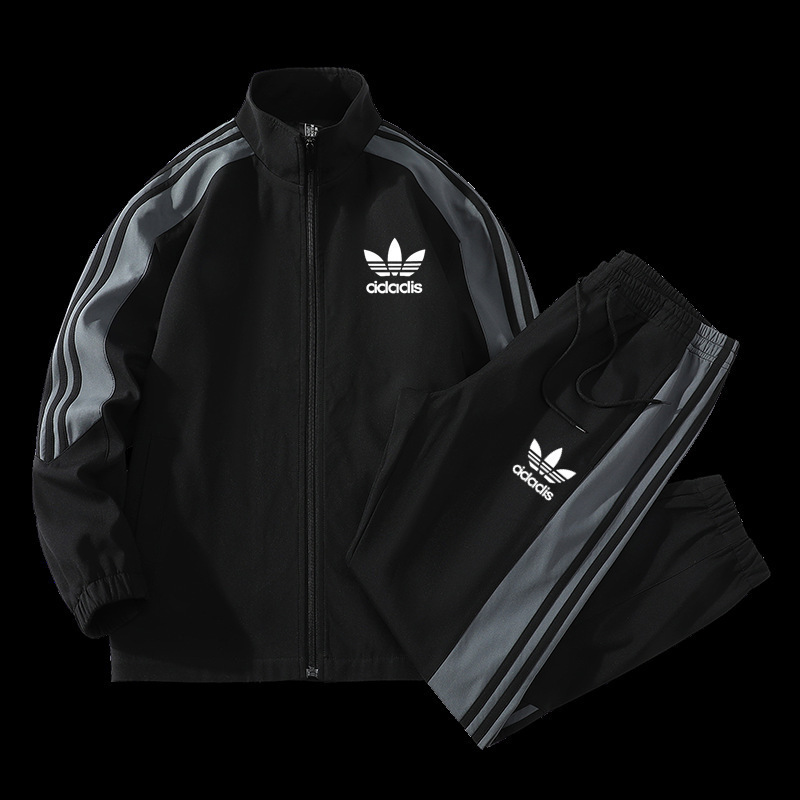 Kevin's Same Style Clover Set with Striped Color-Blocking Zipper Stand Collar Outdoor Sports Jacket with Silicone Logo