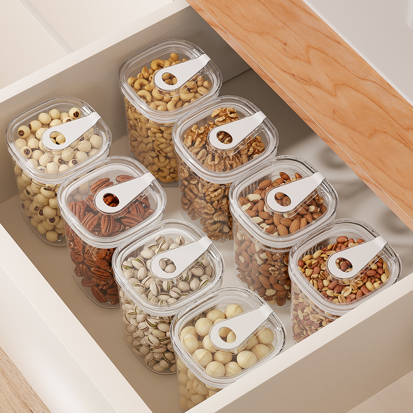 Tanque sellado de plástico, caja de bocadillos, tanque de almacenamiento de té, granos, granos, cocina, almacenamiento de productos secos de grado alimenticio, transparencia