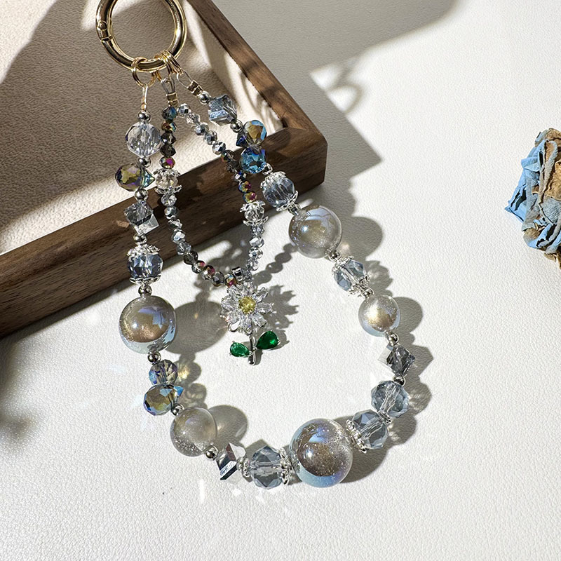New Blue-Gray Rotatable Floral High-End Beaded Pendant Crystal Versatile Short Wrist Chain Bag Pendant