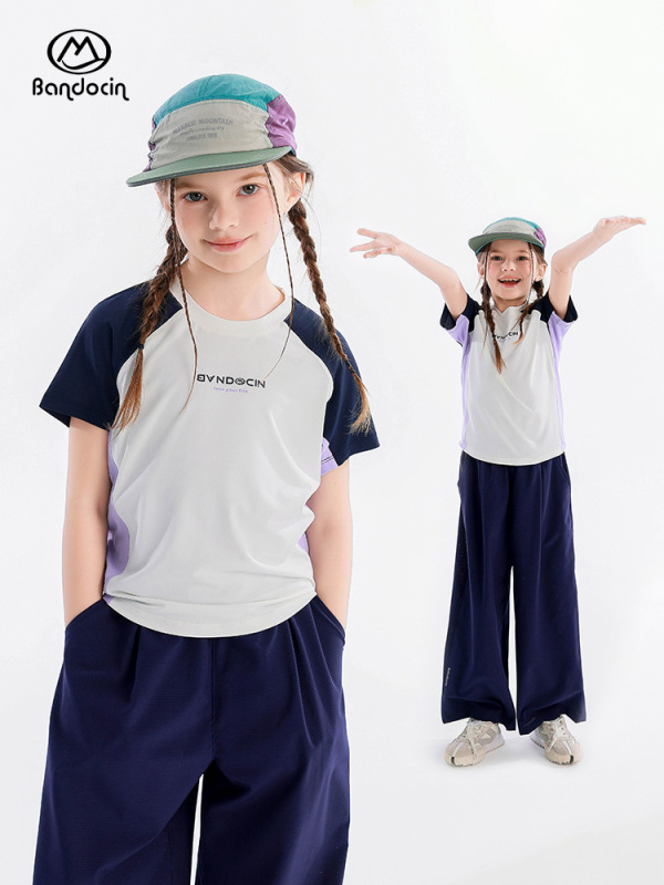 ハーフデグリーレジャーガールズスポーツ速乾服夏薄手スタイル2025新しい子供の夏半袖Tシャツトレンディ|undefined
