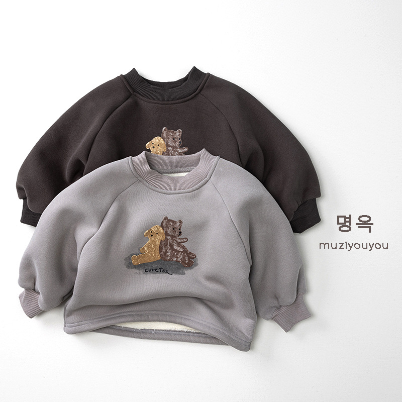 儿童加绒卫衣2025冬季新款男童女童加厚保暖上衣韩版外套宝宝童装