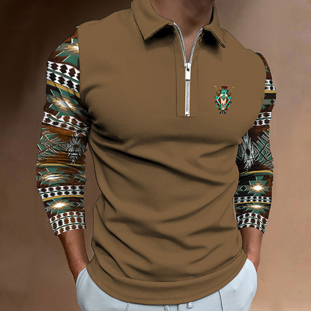 Sentido del diseño de verano nuevo estilo suelto casual salvaje moda nacional de manga larga cremallera POLO camisa MB14