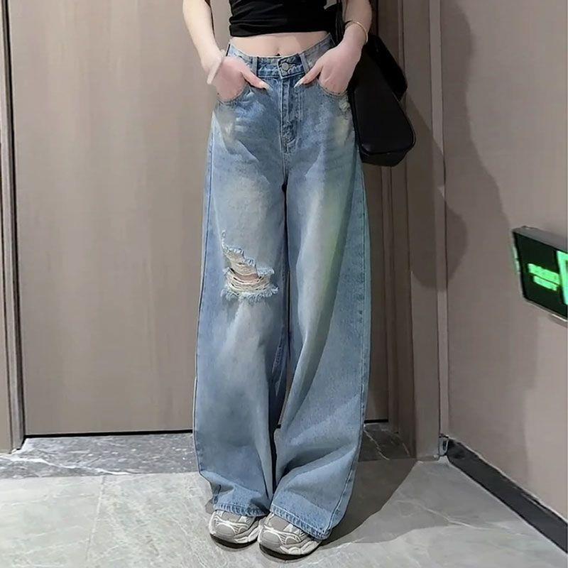 Vintage Ripped Wide-Leg Jeans for Women 2025 Autumn and Winter New Slimming Loose High-Waisted Petite Straight-Leg Floor-Length Pants Vintage Ripped Wide-Leg Jeans for Women 2025 Autumn and Winter New Slimming Loose High-Waisted Petite Straight-Leg Floor-Length Pants