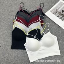 KS#6075 A+法式撞色设计细带胸垫一体抹胸文胸 美背撞色吊带固定