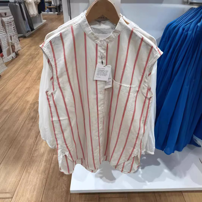 2024 New Linen Blended Long SHirt Sleeveless SHirt Loose Casual Designer Collaboration H 467021 2024 New Linen Blended Long SHirt Sleeveless SHirt Loose Casual Designer Collaboration H 467021