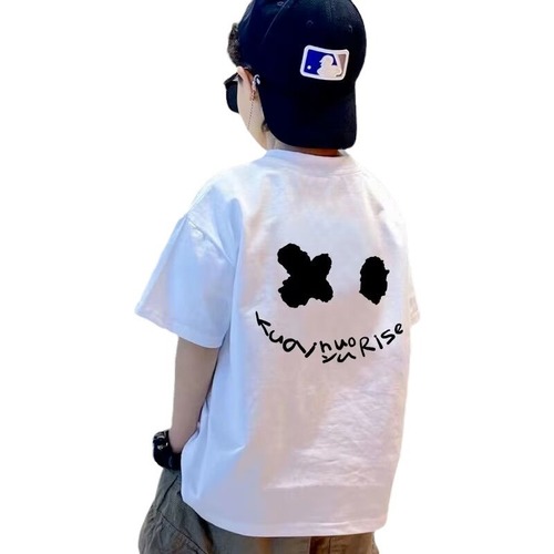 Short-sleeved printed T-shirt for boys and girls in summer mid-to-large children's Japanese cartoon 2024 new fashionable half-sleeved loose top