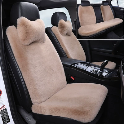 Stuffed Car Seat Cushion Winter Cotton Pad Thickeneded Warm Seat Cushion Winter Imitation Rabbit Fur Universal Small Waist Car Seat Cover (Wool pad) - bean-paste-full-car-set-nine-piece-set