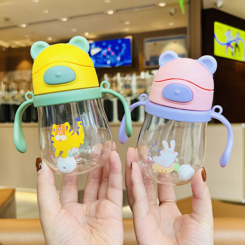 Taza de plástico para niños correa de Asa giratoria de doble uso taza de bebida para niños