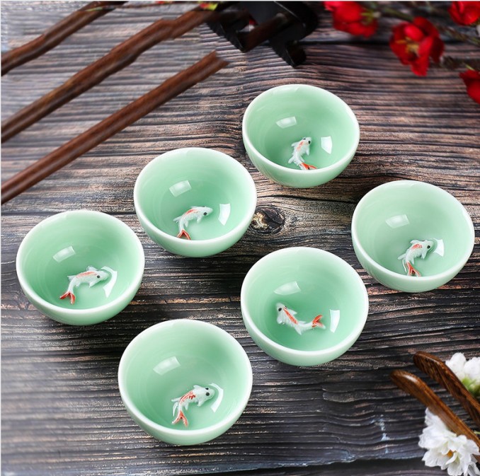 龍泉青瓷魚杯德化陶瓷品茗杯個性主人杯定制批發可加印logo