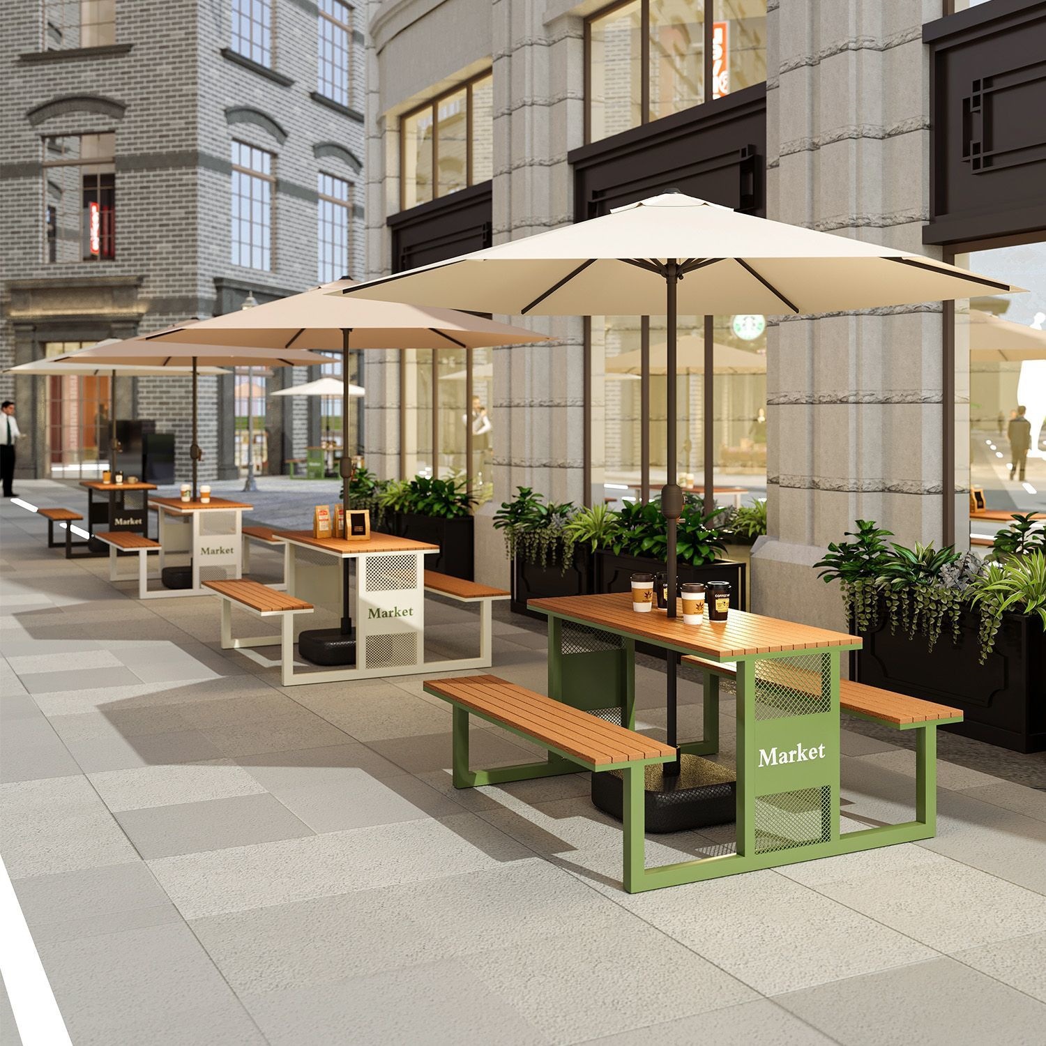 Outdoor farmhouse food street square combined table and chair set for commercial cafes and milk tea shops, waterproof outdoor dining table