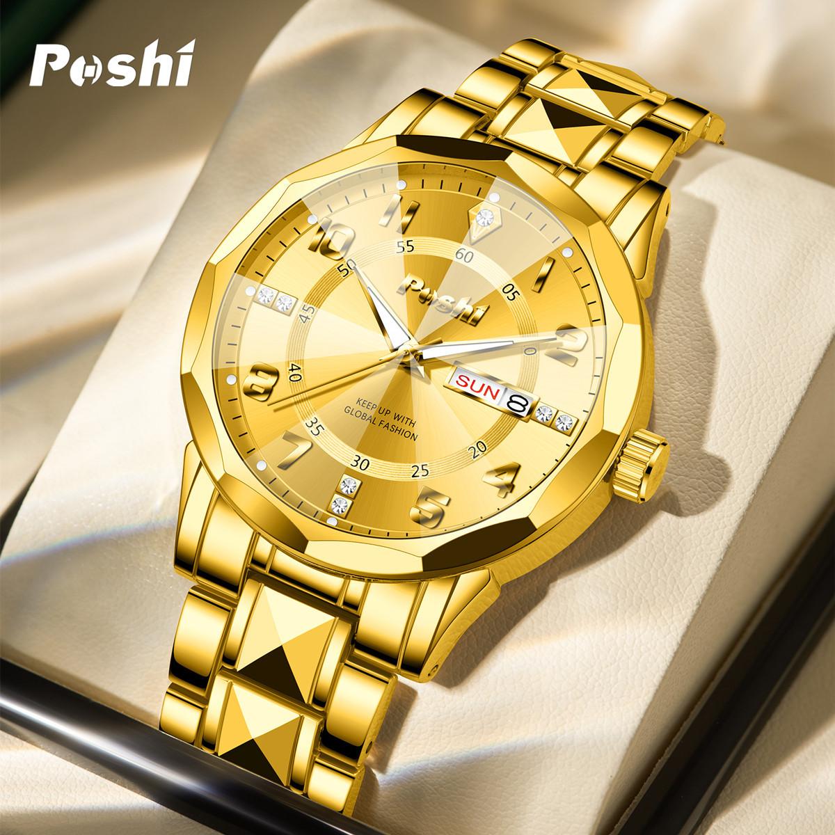 Douyin Live Explosiva Reloj para hombre Impermeable Luminoso Calendario dual Business Gold Watch Reloj de cuarzo para hombre