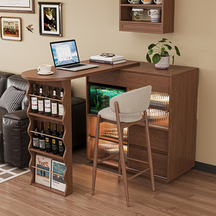 All Solid Wood Bar Counter Sideboard Integrated Japanese Style Shrinkable and Telescopic Dining Table Narrow Island Table Household Living Room Partition Cabinet