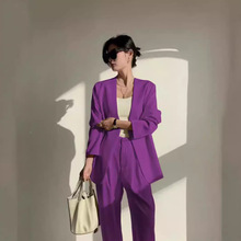 春秋紫色西装套装女2024新款休闲气质炸街御姐两件套春秋女士西服