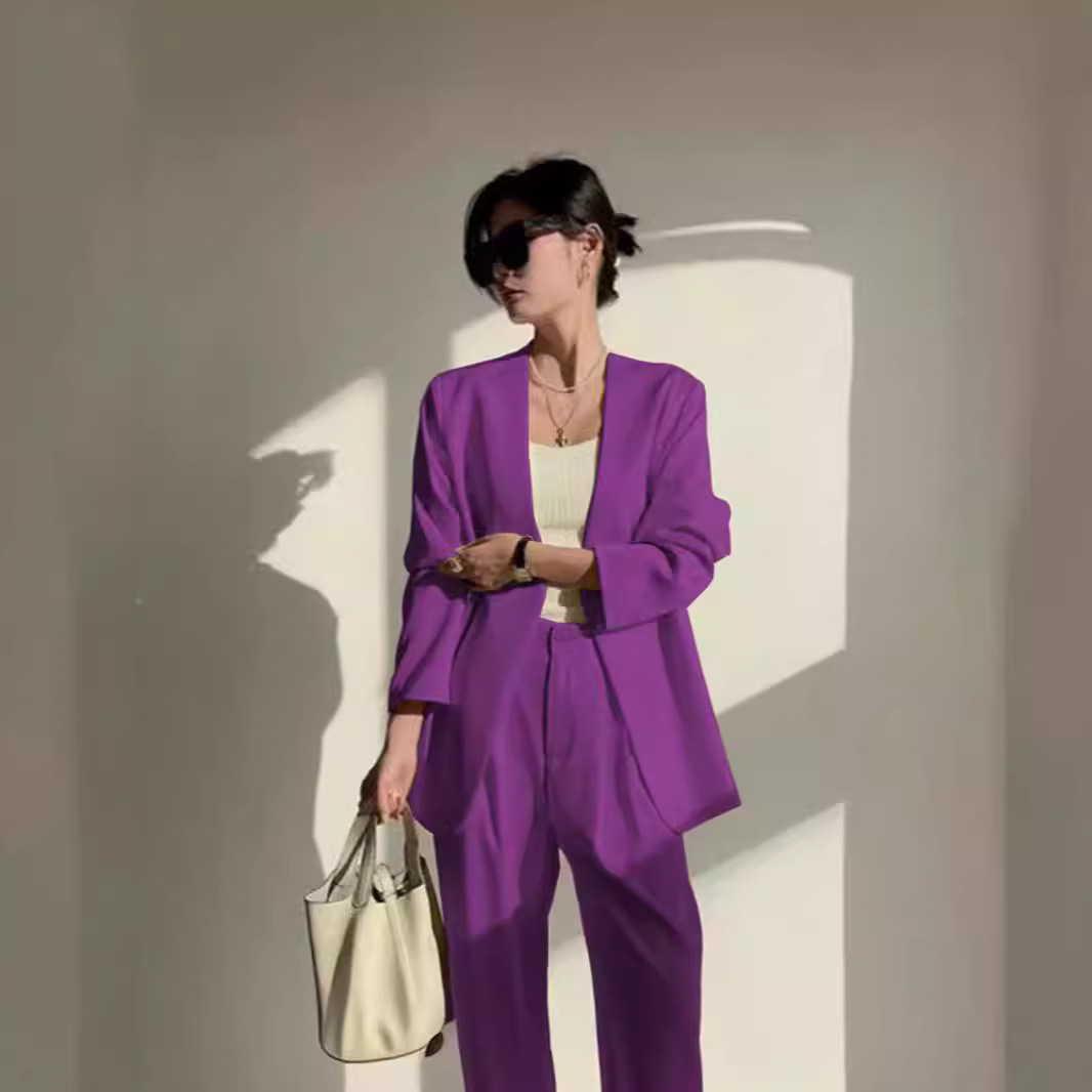 春秋紫色西装套装女2024新款休闲气质炸街御姐两件套春秋女士西服