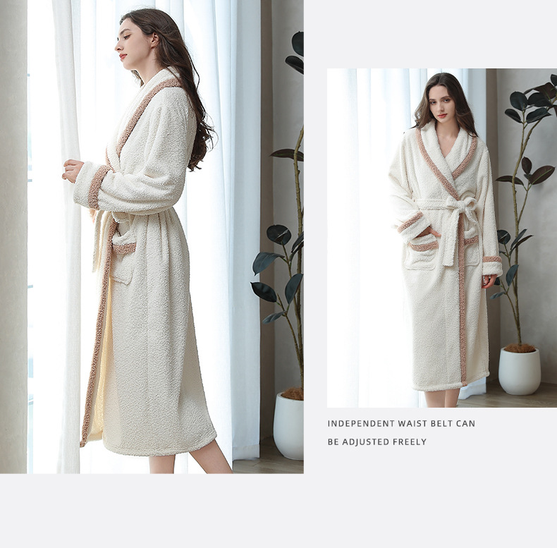 Damen Paare Nachthemd Herbst und Winter neue Pyjamas Damen Revers warme Hauskleidung lange Ärmel können draußen getragen werden Nachthemd Bademantel Großhandel_voghion.com
