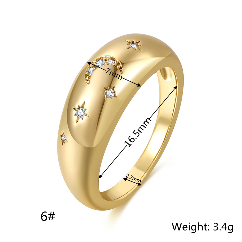 Wholesale Jewelry Star And Moon Micro-inlaid Zircon Copper Ring Nihaojewelry display picture 5