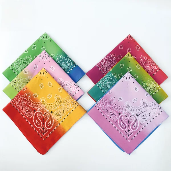Cross-border wholesale polyester double cashew gradient riding bandana headscarf outdoor hip hop square scarf wholesale