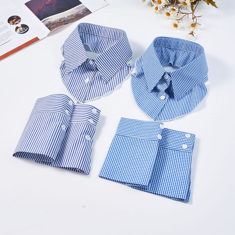 Casual Striped Plaid Collar Plus Sleeves Three-Piece Set with Sweater T-Shirt Fake Collar Unisex Wholesale
