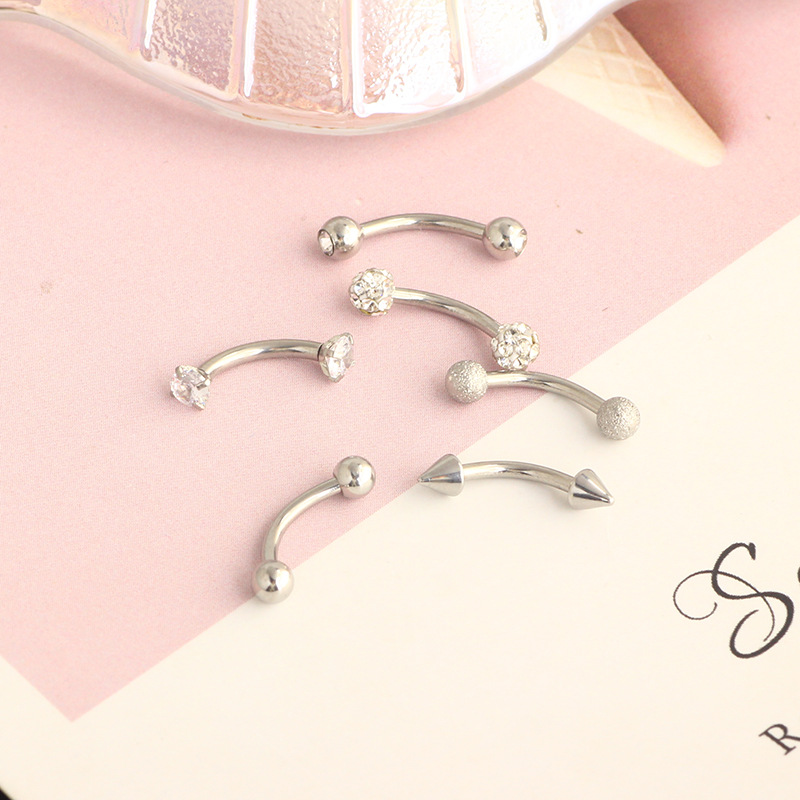 16G Stainless Steel Micro-Inlaid Zircon Eyebrow Ring Screw Ball Fashion Earrings Set of 10 detail image 19