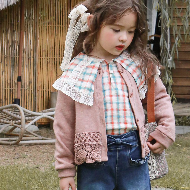 Spring Strawberry Shan Korean Children's Clothing Children's Girls Fashionable Lace Knitted Cardigan Short Jacket In Stock