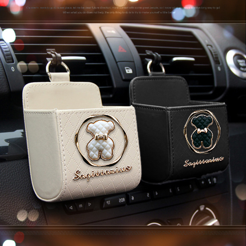 Bolsa de almacenamiento de salida de aire del automóvil bolsas de colgar de teléfonos móviles creativas de metal osos pequeños cajas de almacenamiento de artículos de automóvil almacenamiento de suspensión