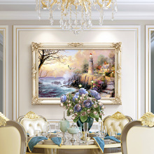 欧式餐厅装饰画托马斯风景灯塔油画简欧高档沙发酒店挂画卧室壁画