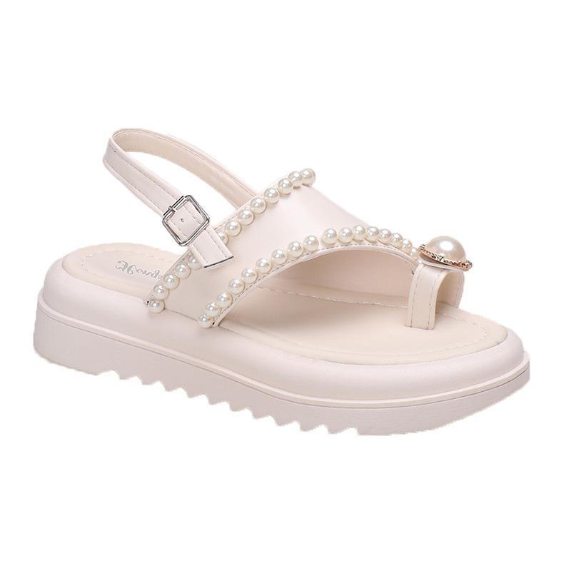Kleine Duftende Wind Dicke Sohle für frauen 2024 Sommer Neue Mode Perle Schmuck Strand Schuhe Abdeckung Zehe Nach Außen tragen_voghion.com